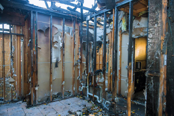 Professional Fire Damage Restoration technician working in Colon, MI